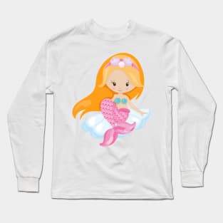 Little Mermaid, Cute Mermaid, Orange Hair, Shells Long Sleeve T-Shirt